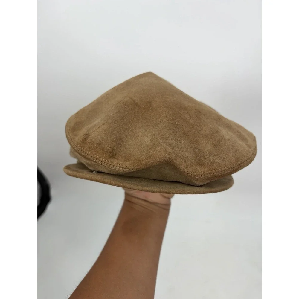 Vintage L.L. Bean Leather Newsboy Hat Cap Union Made USA Cabbie sz Large Tan